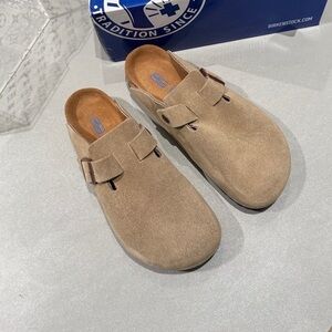 Birkenstock Light Brown Suede Platform Shoes